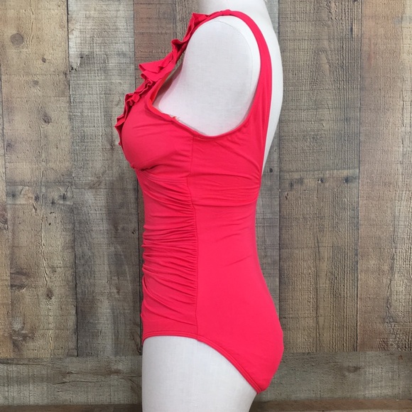 Lauren Ralph Lauren Red Ruffle One Piece Swimwear Size 10 - Picture 4 of 13
